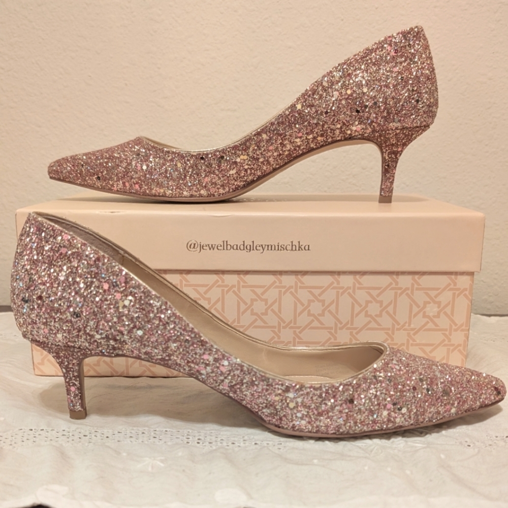 Jewel Badgley Mischka Pink Glitter Heels